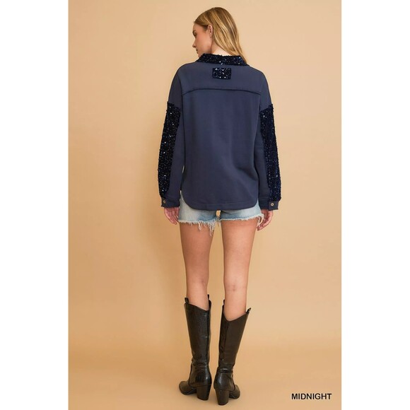 Umgee Sequined French Terry Jacket Shacket - Picture 5 of 6